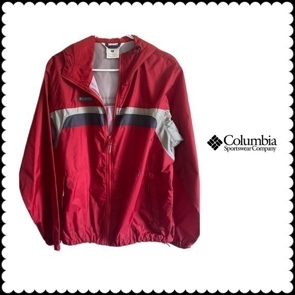 Columbia Other - Columbia Lightweight Windbreaker Jacket Mens Medium Nylon Red Hooded Front Zip